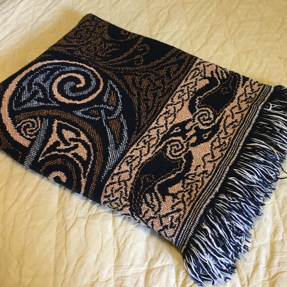 Vintage Celtic Triple Raven Tapestry Afghan Throw by Artist Jen Delyth - Picture 14 of 16